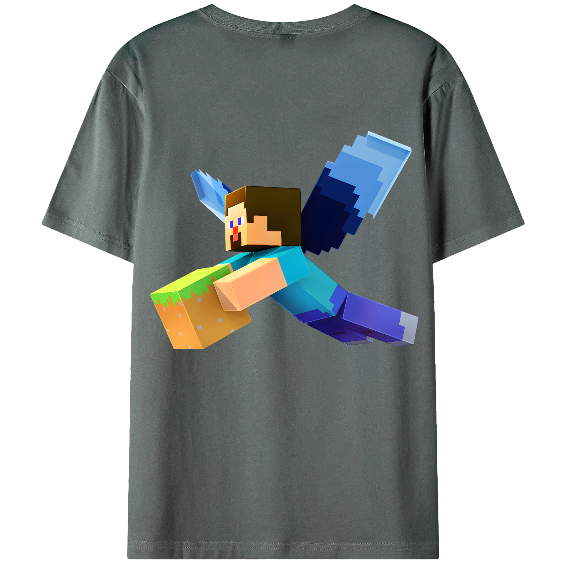 （画像用） マインクラフト ブロックの世界 Minecraft MC Block world 綿100％ メンズ半袖Tシャツ（バックプリント） 通気性